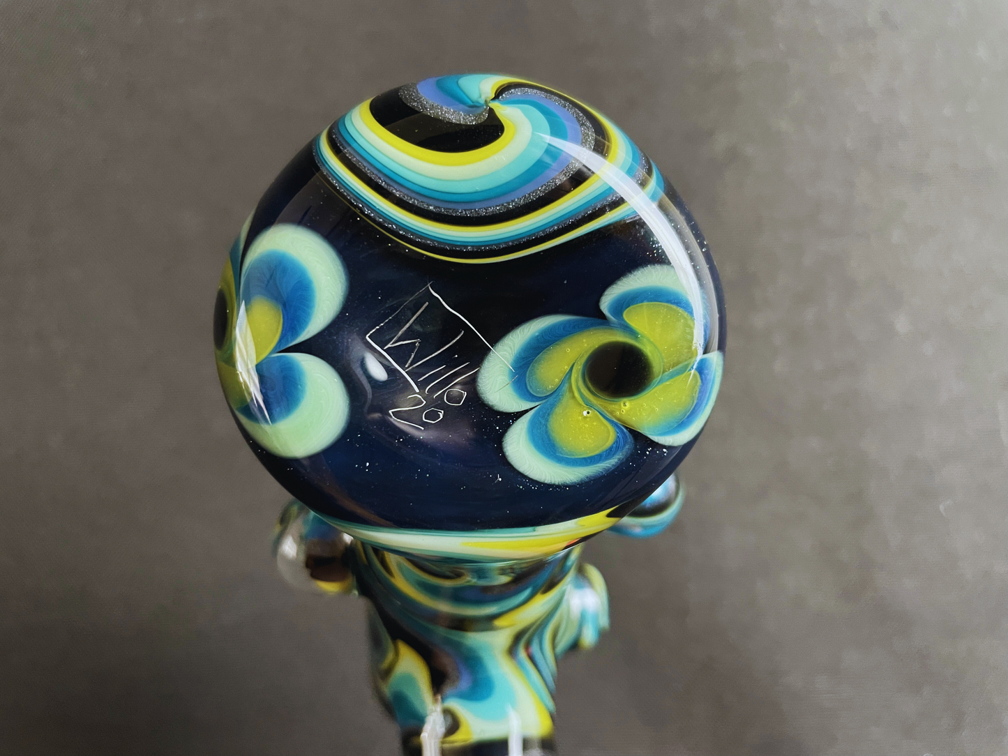 Soulshine Arts Green and Blue Flower Bubbler